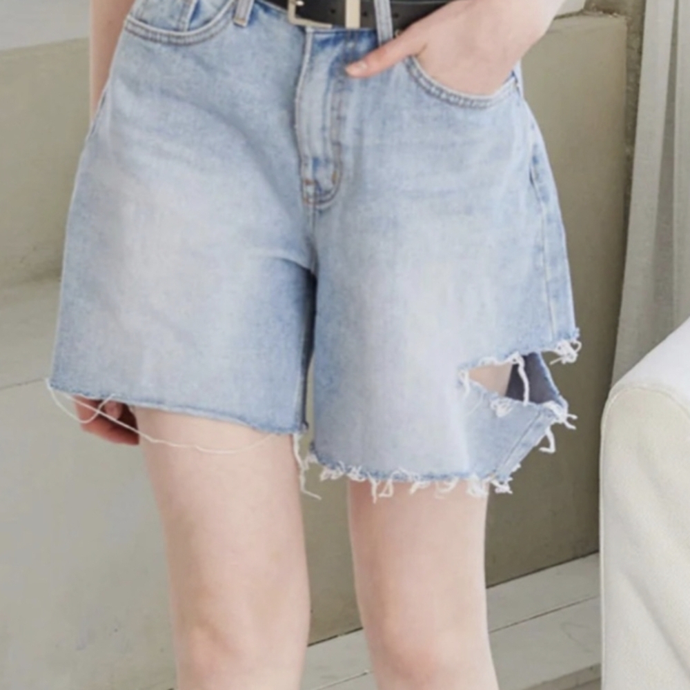 storets Light Blue Distressed Denim Jean Shorts
